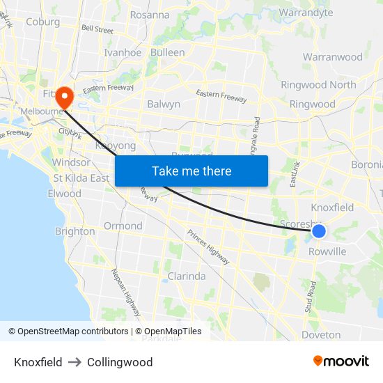 Knoxfield to Collingwood map