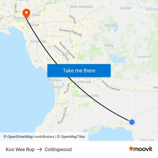 Koo Wee Rup to Collingwood map