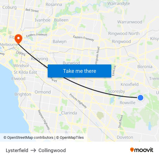 Lysterfield to Collingwood map