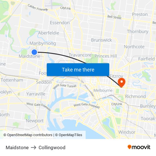 Maidstone to Collingwood map