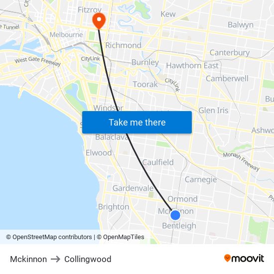 Mckinnon to Collingwood map