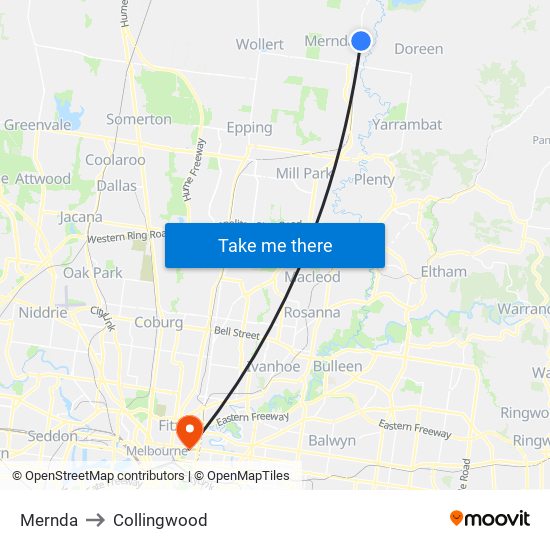Mernda to Collingwood map