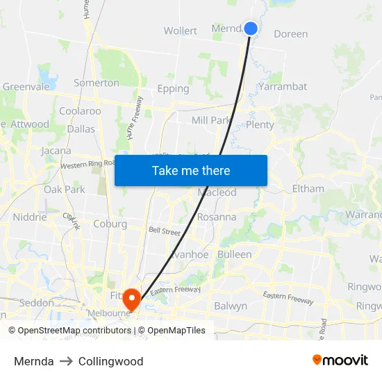 Mernda to Collingwood map