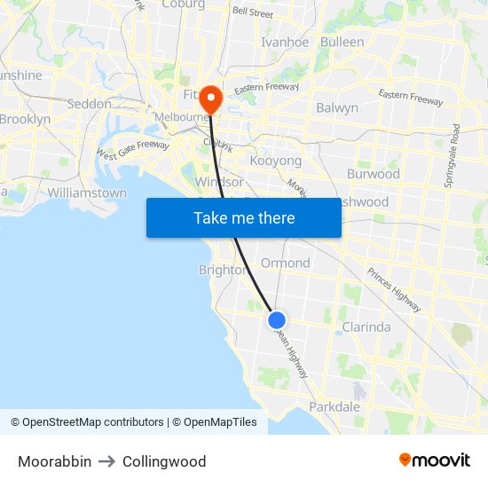 Moorabbin to Collingwood map