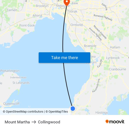 Mount Martha to Collingwood map