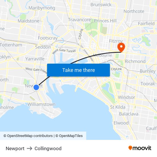 Newport to Collingwood map