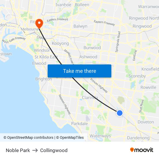 Noble Park to Collingwood map