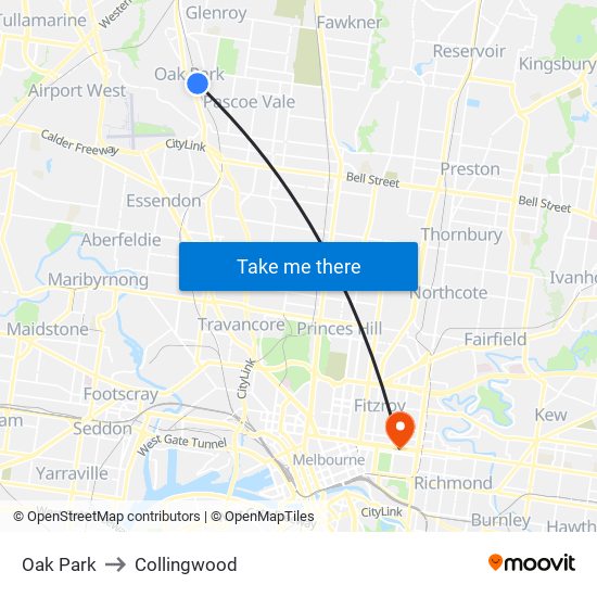 Oak Park to Collingwood map