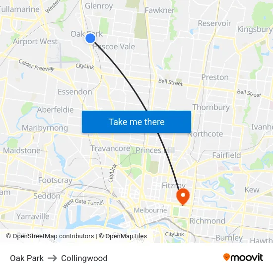 Oak Park to Collingwood map