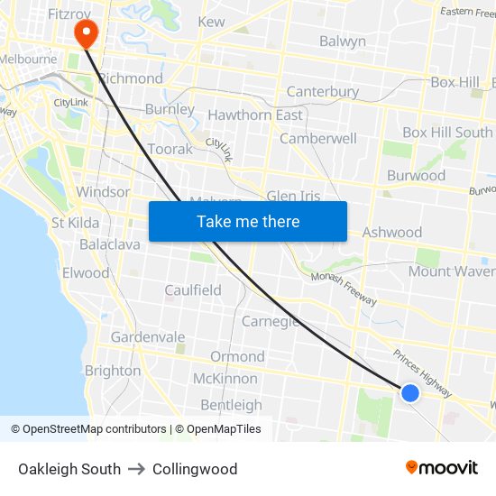 Oakleigh South to Collingwood map