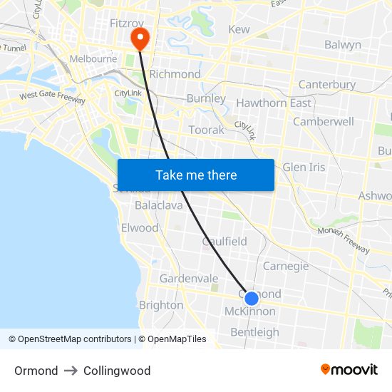 Ormond to Collingwood map