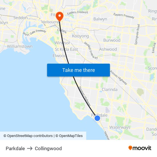 Parkdale to Collingwood map