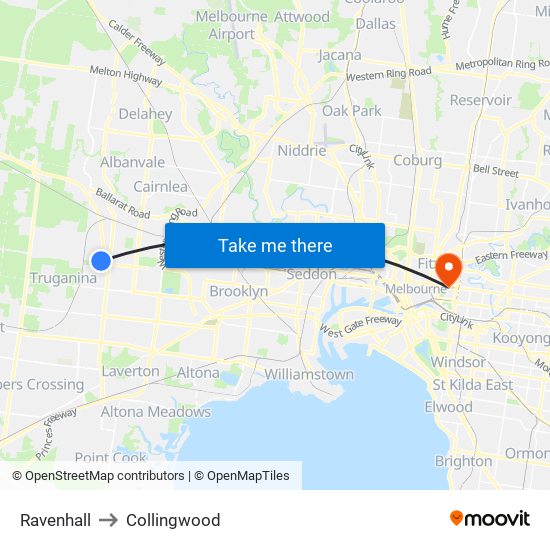 Ravenhall to Collingwood map