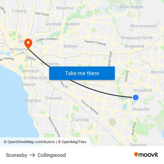 Scoresby to Collingwood map