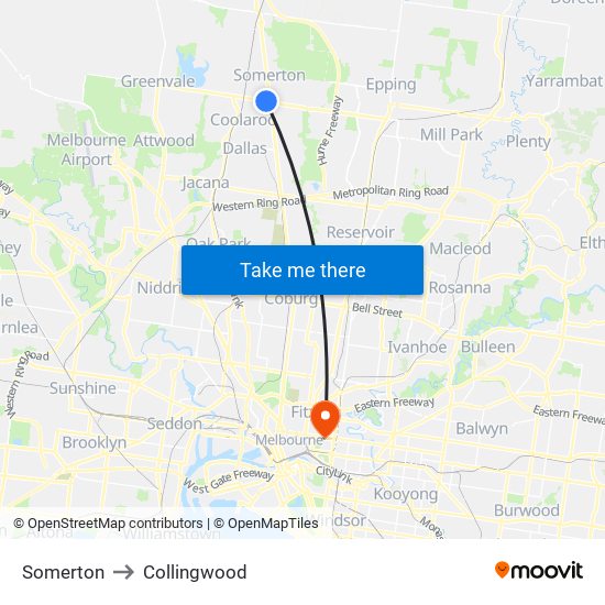 Somerton to Collingwood map