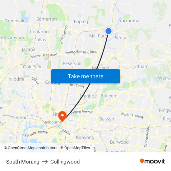 South Morang to Collingwood map