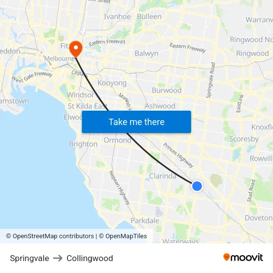 Springvale to Collingwood map
