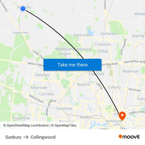 Sunbury to Collingwood map