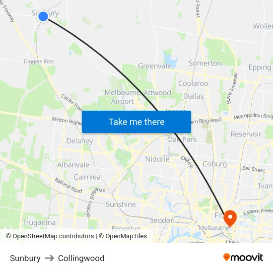 Sunbury to Collingwood map
