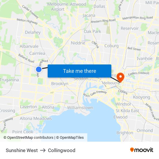 Sunshine West to Collingwood map