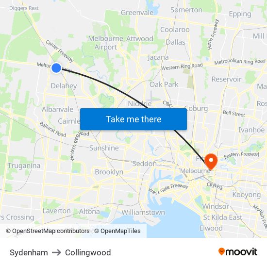 Sydenham to Collingwood map