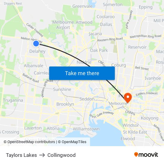 Taylors Lakes to Collingwood map