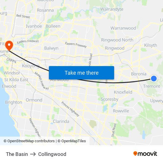 The Basin to Collingwood map