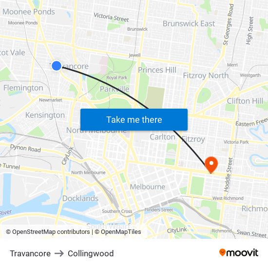 Travancore to Collingwood map