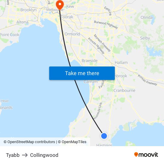 Tyabb to Collingwood map