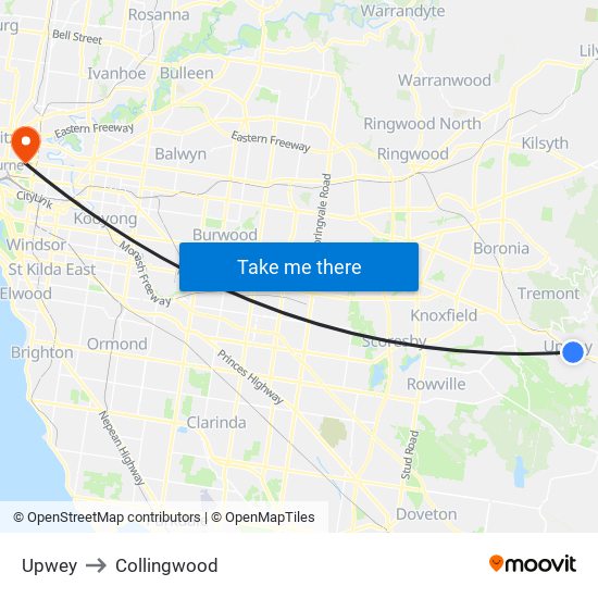 Upwey to Collingwood map