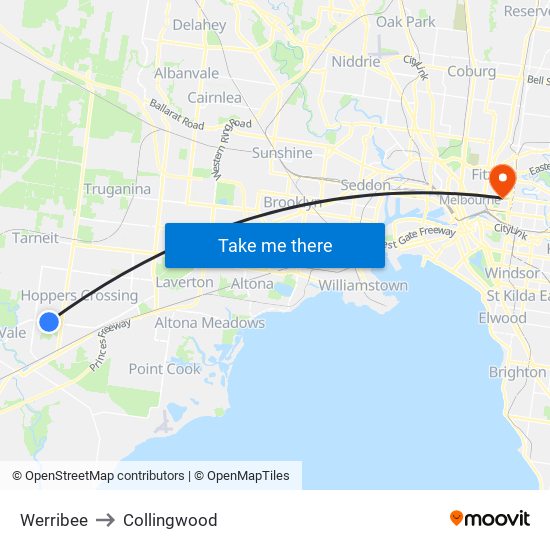 Werribee to Collingwood map