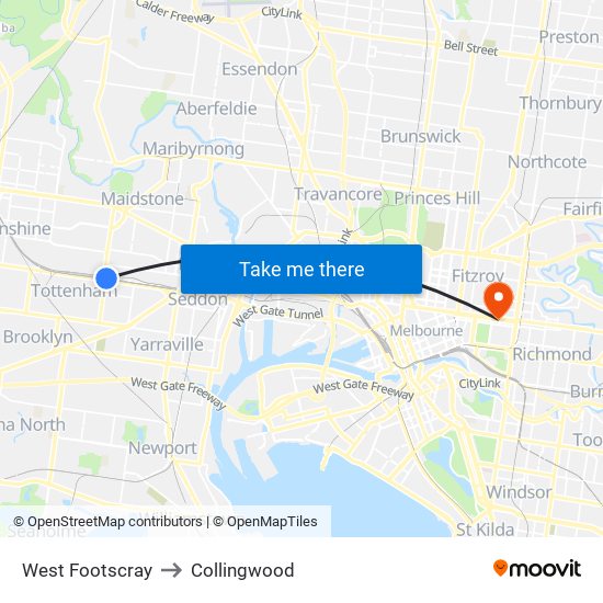 West Footscray to Collingwood map