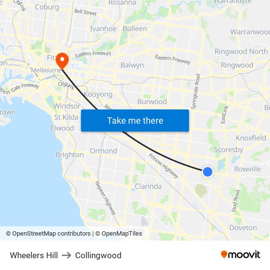 Wheelers Hill to Collingwood map