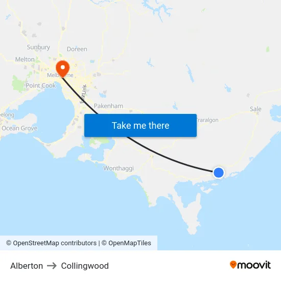 Alberton to Collingwood map