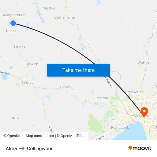 Alma to Collingwood map