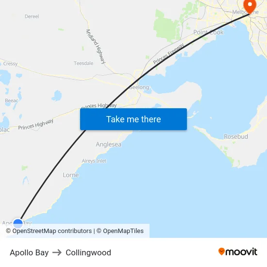 Apollo Bay to Collingwood map