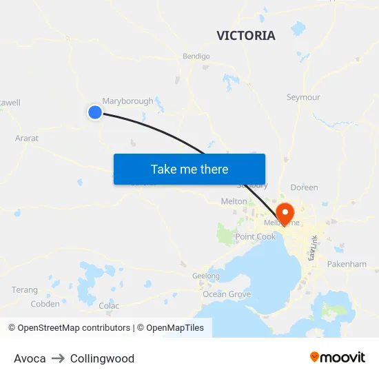 Avoca to Collingwood map