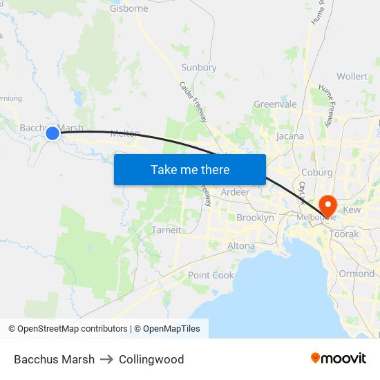 Bacchus Marsh to Collingwood map