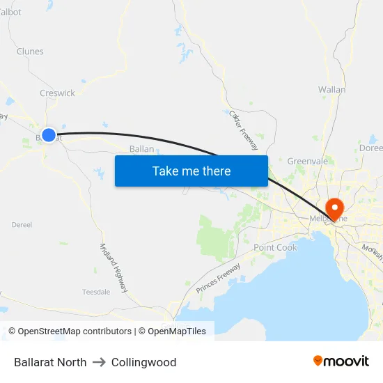 Ballarat North to Collingwood map