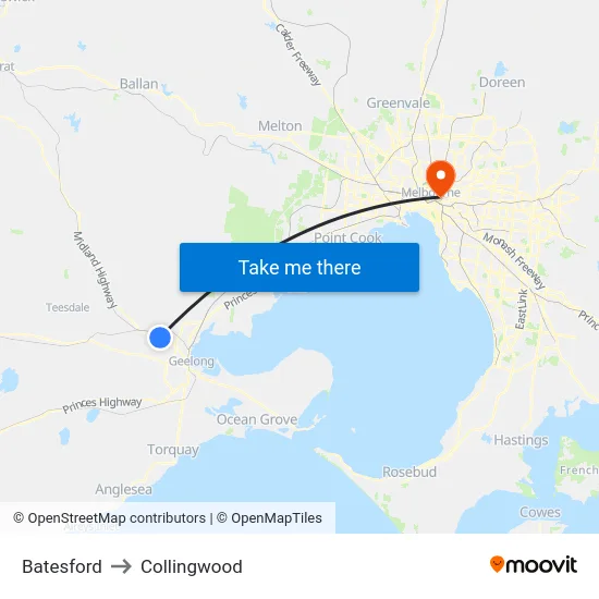 Batesford to Collingwood map