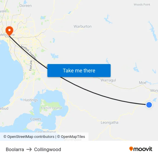 Boolarra to Collingwood map