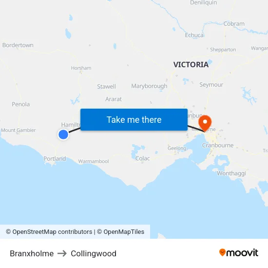 Branxholme to Collingwood map