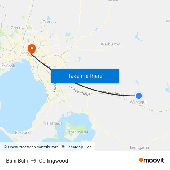 Buln Buln to Collingwood map