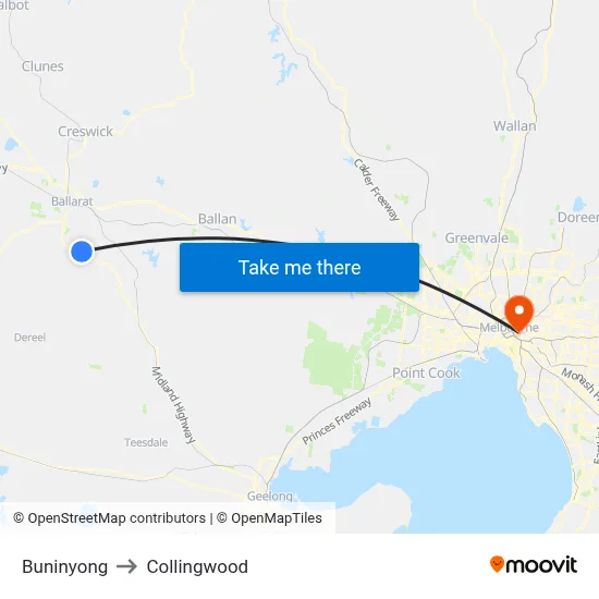 Buninyong to Collingwood map