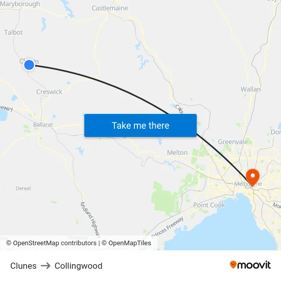 Clunes to Collingwood map