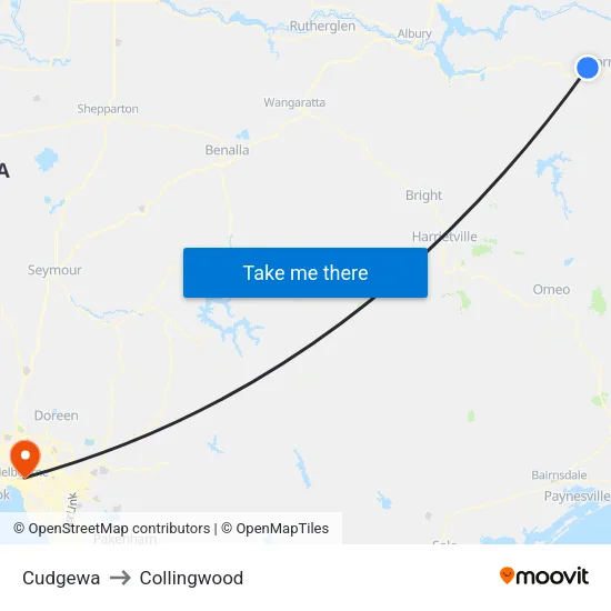 Cudgewa to Collingwood map