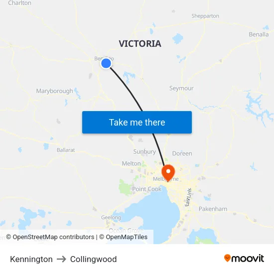 Kennington to Collingwood map