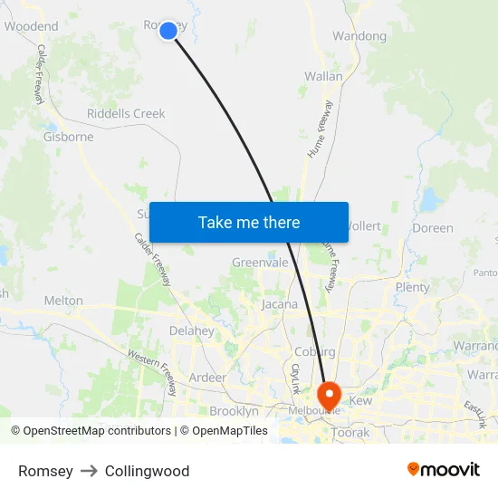 Romsey to Collingwood map