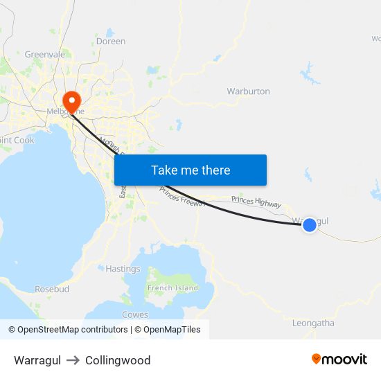 Warragul to Collingwood map