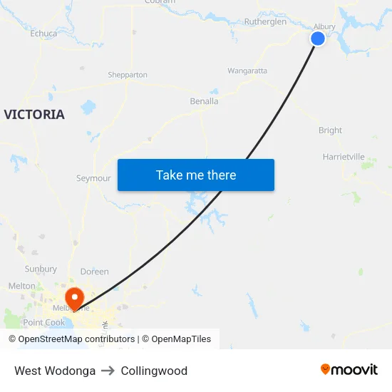 West Wodonga to Collingwood map